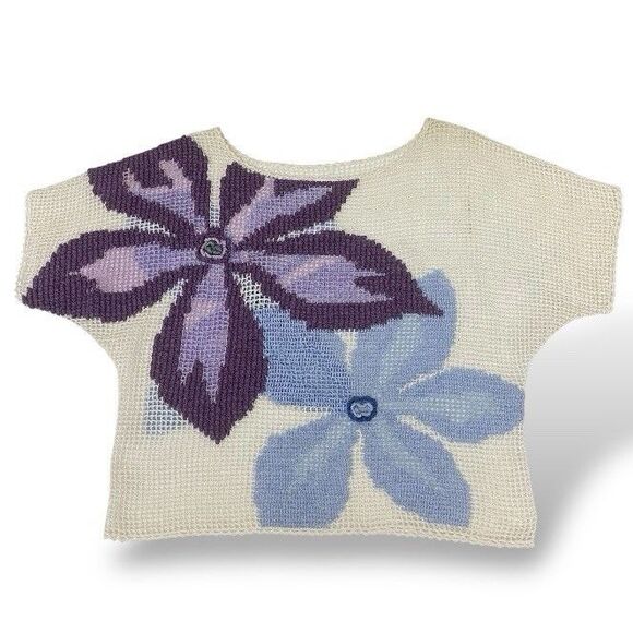 Crochet Knit Blouse Top Size M Cottagecore Boho Festival Beach Handmade Y2K - Picture 4 of 8